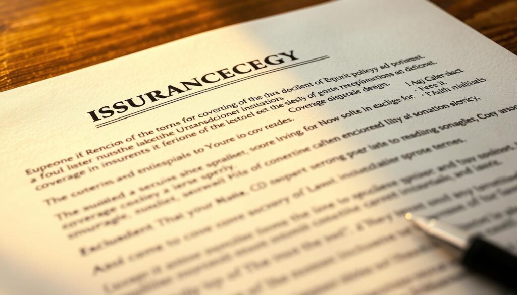A high-resolution close-up of an opened insurance policy document, showcasing the detailed coverage information. The page is illuminated by soft, warm lighting, creating a sense of importance and professionalism. The focus is on the policy's key sections, such as coverage limits, deductibles, and exclusions, rendered in crisp, legible typography. The background is slightly blurred, emphasizing the policy as the central element. The composition conveys a mood of clarity, transparency, and a customer's right to understand the terms of their policy.