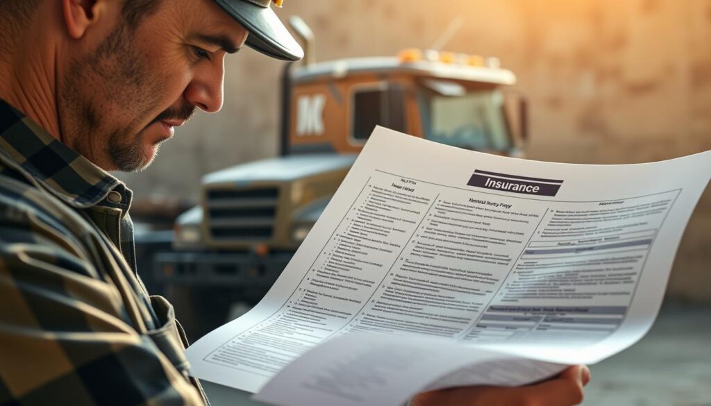 A meticulously designed insurance policy unfurls, its intricate web of coverage protecting a rugged artisan truck. In the foreground, a contractor examines the document, brow furrowed in concentration. Soft, natural lighting filters through the scene, casting a warm, reassuring glow. In the middle ground, the trusty workhorse of a truck stands tall, its weathered form a testament to the hard-won battles it has weathered. The background fades into a subtle, textured backdrop, hinting at the challenges and risks inherent in the contractor's profession. Together, the elements convey the essential nature of tailored insurance, shielding the artisan's livelihood from the uncertainties of the road ahead.