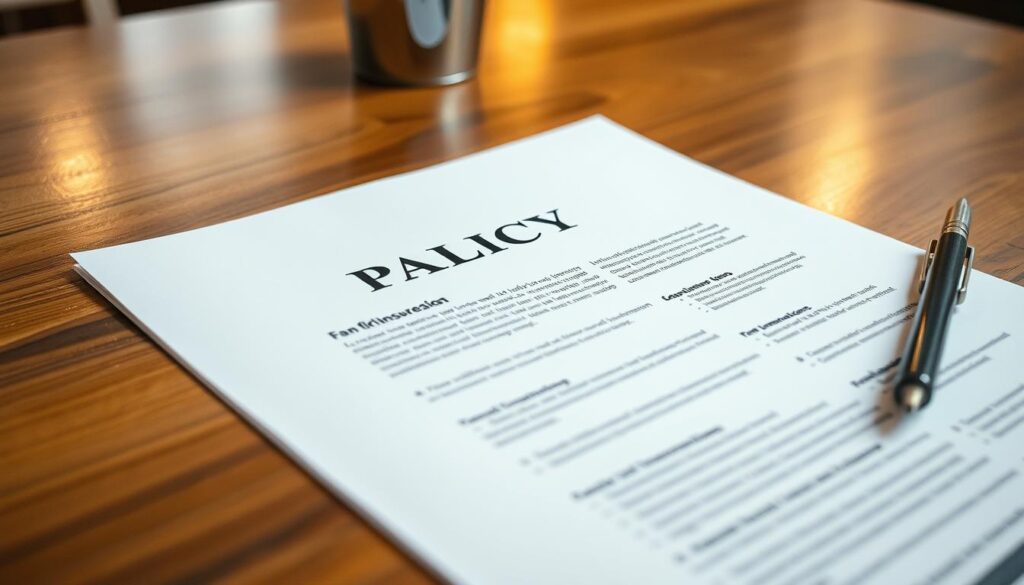 A professional, well-crafted policy document with a clean, modern design lies on a polished wooden desk. The document features a bold title in a sleek sans-serif font, with carefully organized sections and subsections. The background is softly lit, casting a warm, inviting glow on the scene. The overall composition exudes a sense of trust, reliability, and attention to detail, perfectly capturing the essence of tailored insurance coverage for artisan truck businesses.