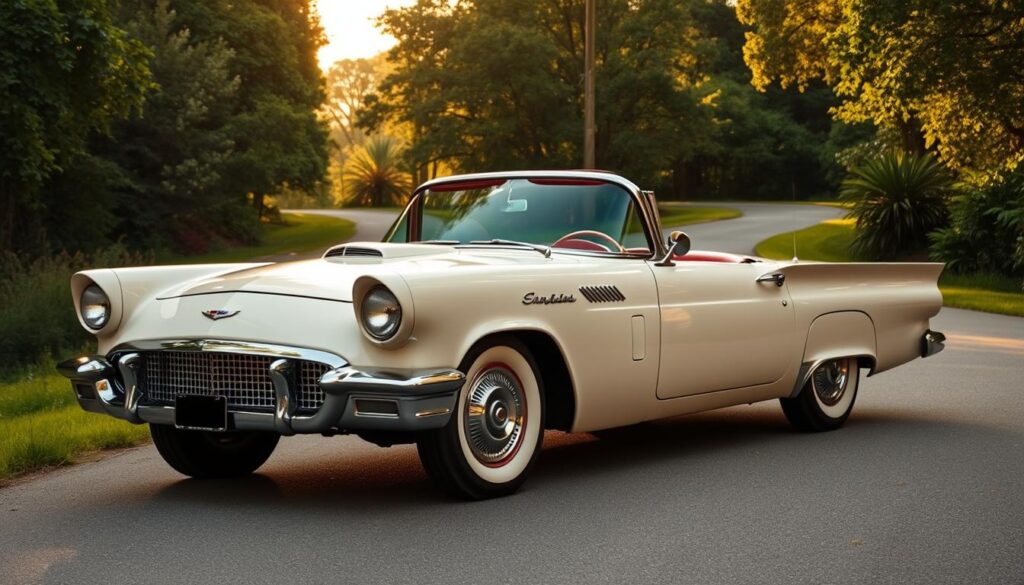 A vintage car from the 1950s or 1960s, parked on a winding country road, surrounded by lush greenery. The car is a classic Chevrolet Bel Air or Ford Thunderbird, meticulously restored with a gleaming chrome exterior and a well-maintained leather interior. Warm, golden sunlight filters through the trees, casting a gentle glow on the vehicle. The scene conveys a sense of nostalgia and the importance of preserving these cherished automotive icons. The focus is on the car itself, with minimal background distractions, allowing the viewer to appreciate the timeless beauty and historical significance of this classic vehicle. A vintage car from the 1950s or 1960s, parked on a winding country road, surrounded by lush greenery. The car is a classic Chevrolet Bel Air or Ford Thunderbird, meticulously restored with a gleaming chrome exterior and a well-maintained leather interior. Warm, golden sunlight filters through the trees, casting a gentle glow on the vehicle. The scene conveys a sense of nostalgia and the importance of preserving these cherished automotive icons. The focus is on the car itself, with minimal background distractions, allowing the viewer to appreciate the timeless beauty and historical significance of this classic vehicle.